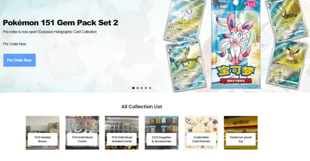 Shopify宝可梦卡牌收藏商城网站设计案例-构建清晰的产品分类展示