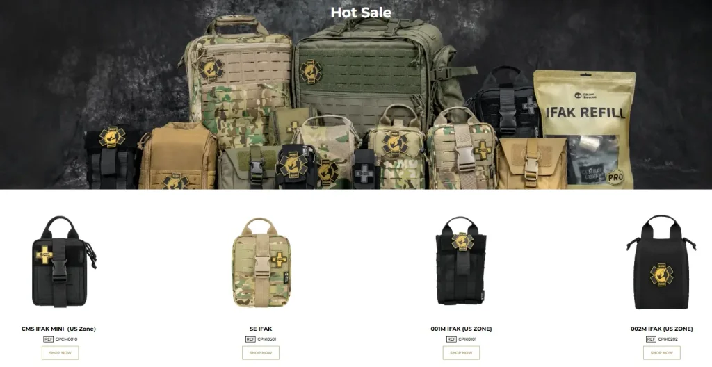 Shopify战术急救包品牌官网设计与用户体验优化-围绕信任与专业度进行设计-克制而专业的热销产品区域