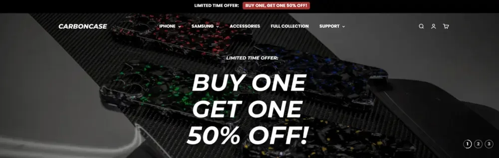 Shopify碳纤维手机壳品牌独立站网站设计案例-首页设计策略-Hero 首屏：以价值为核心，而不是制造视觉噪音