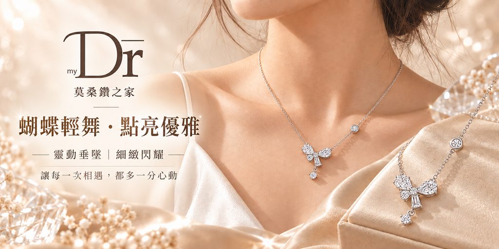 Shopee饰品店海报设计解析-蝴蝶项链首屏:用佩戴场景建立第一印象