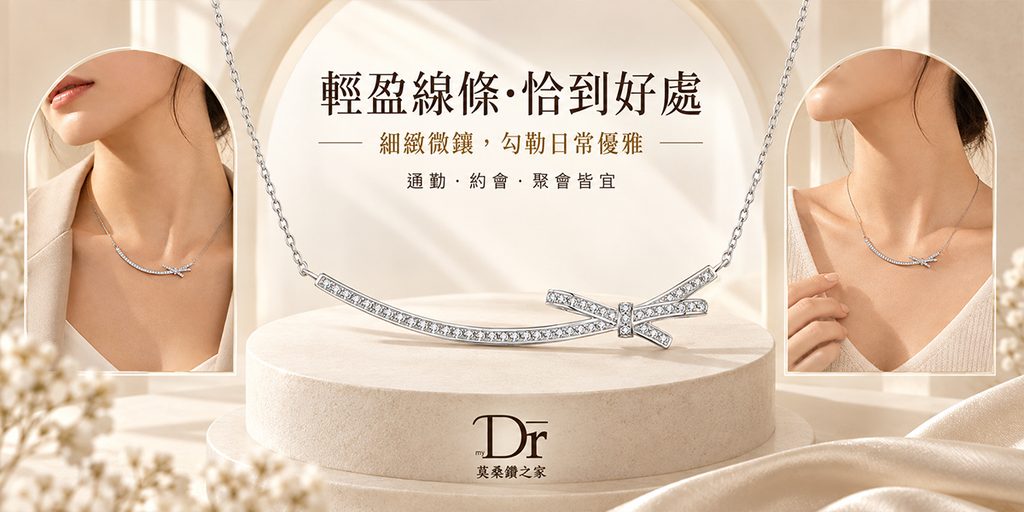 Shopee饰品店海报设计解析-弧形线条项链:用三视角展示日常百搭属性