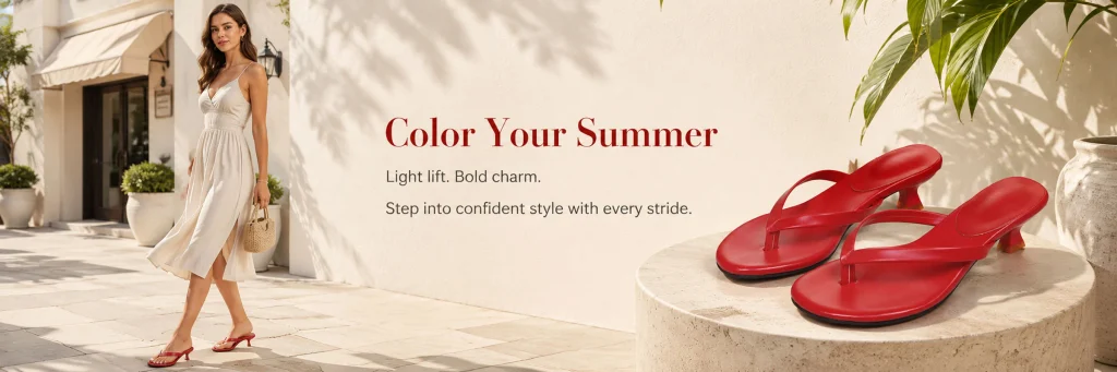 SHEIN女鞋店铺海报设计解析-第八张：通过红色凉鞋打造夏季主推款视觉