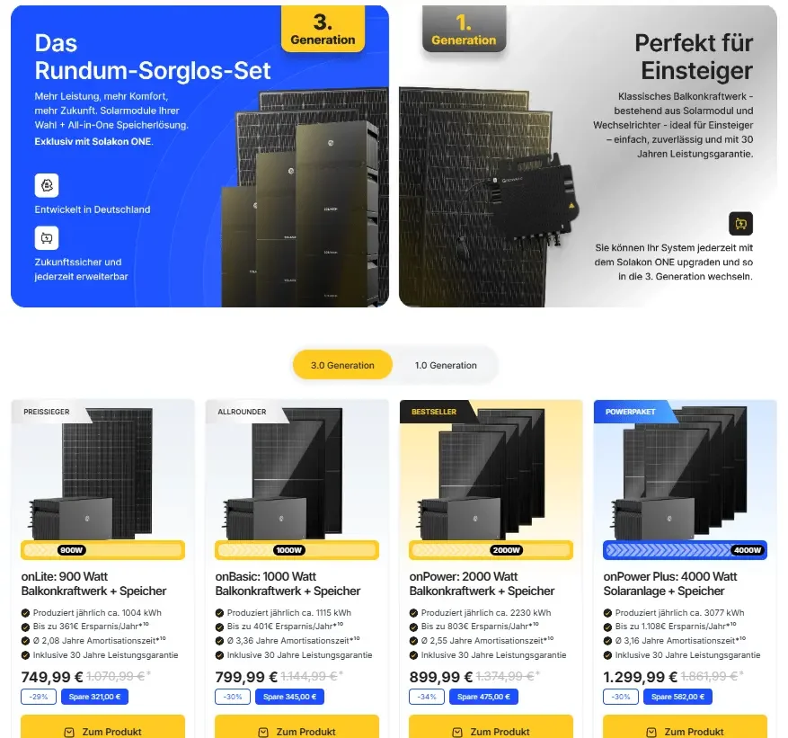 Shopify太阳能设备品牌独立站网站设计案例-套餐展示与购买决策简化