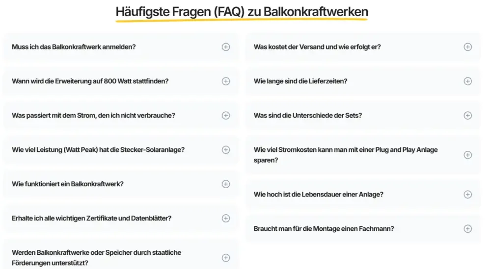 Shopify太阳能设备品牌独立站网站设计案例-FAQ 优化