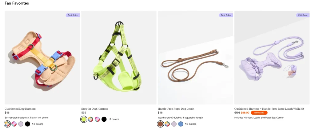 Shopify宠物用品品牌独立站网站设计案例-产品系列展示——简化商品发现路径
