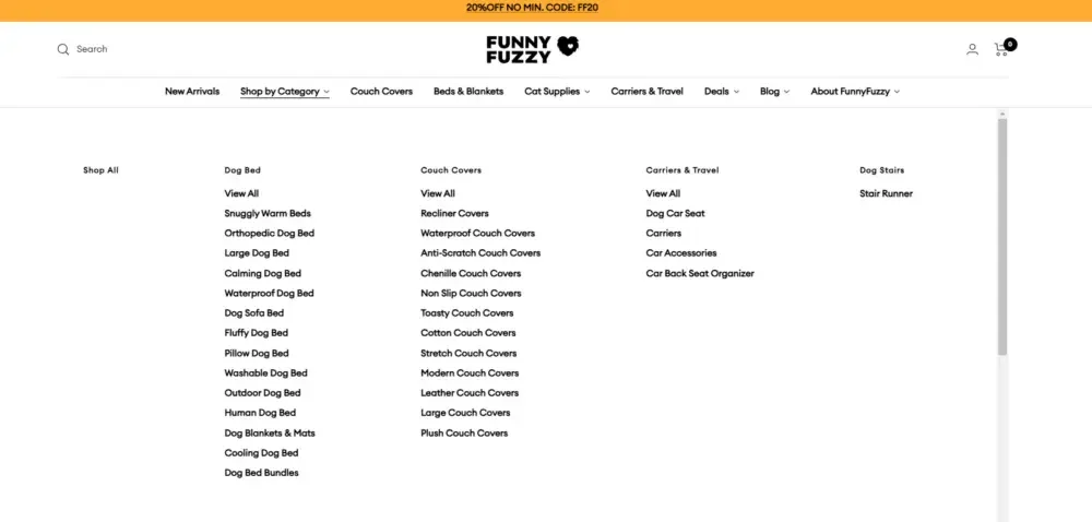 Shopify宠物用品品牌独立站网站设计案例-分类导航：用清晰取代复杂