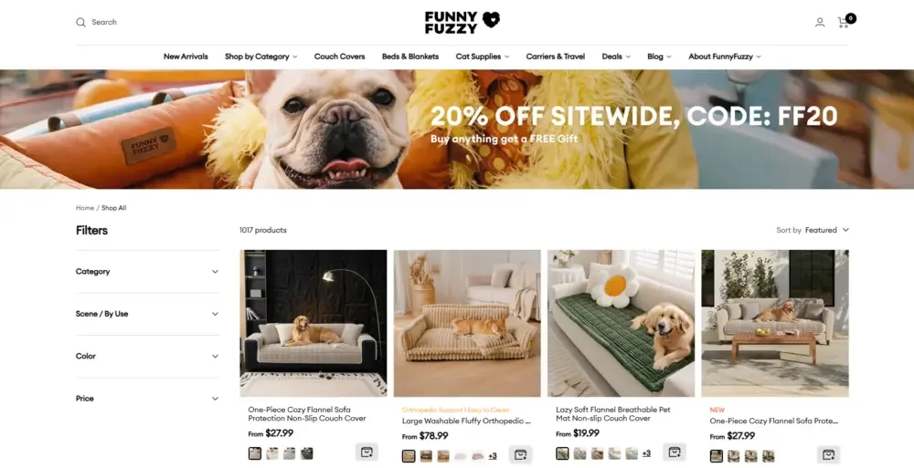 Shopify宠物用品品牌独立站网站设计案例-产品集合页