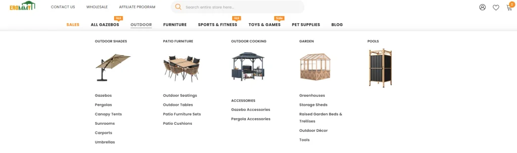 Shopify庭院凉亭品牌网站设计与视觉优化-产品分类导航设计
