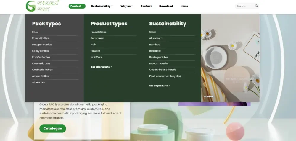 WordPress化妆品包装品牌官网设计案例-首页设计与布局策略-产品展示：清晰分类与视觉化呈现