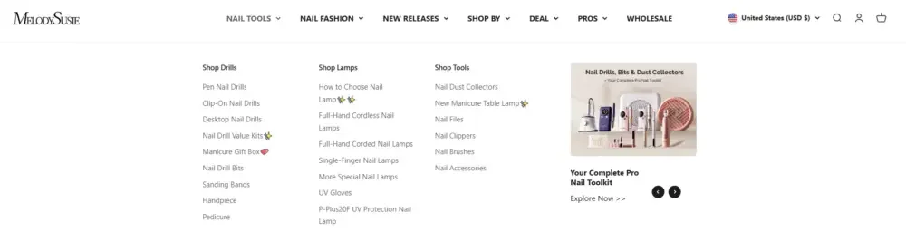 Shopify美容护理品牌独立站视觉设计案例-导航与用户浏览路径