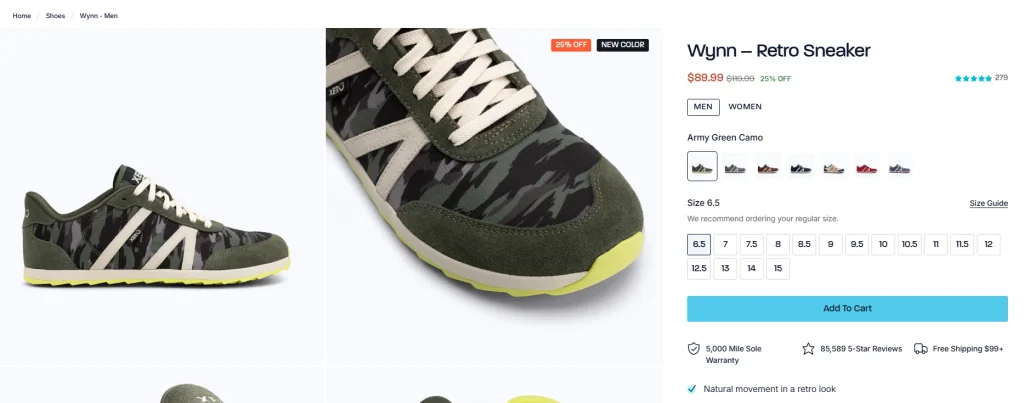 Shopify赤足鞋品牌独立站网站设计案例-产品详情页:将真实触感转化为数字体验