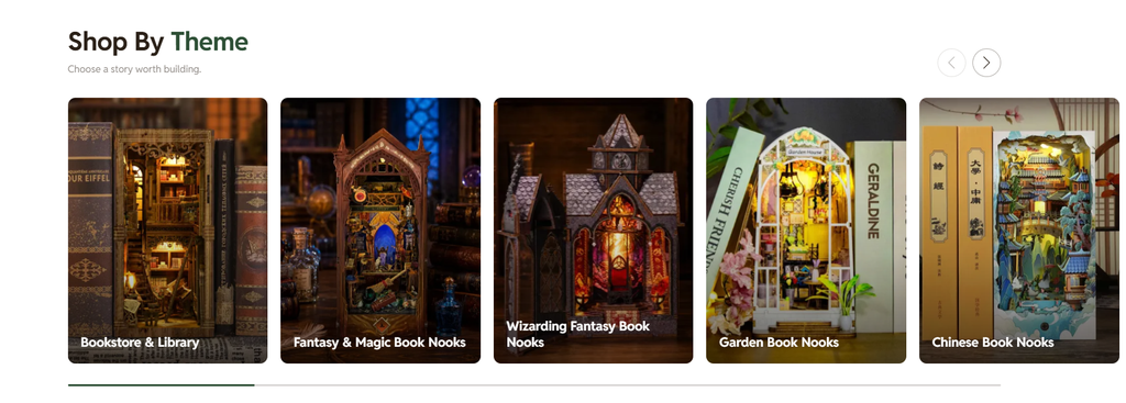 Book Nook World SHOPLINE 独立站首页视觉设计亮点解析-主题分类展示：通过故事化设计激发购买兴趣