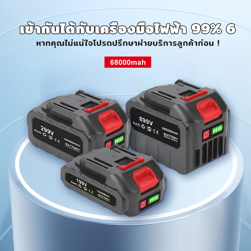 电动工具电池商品图：系列总览：用台座区分三种体量