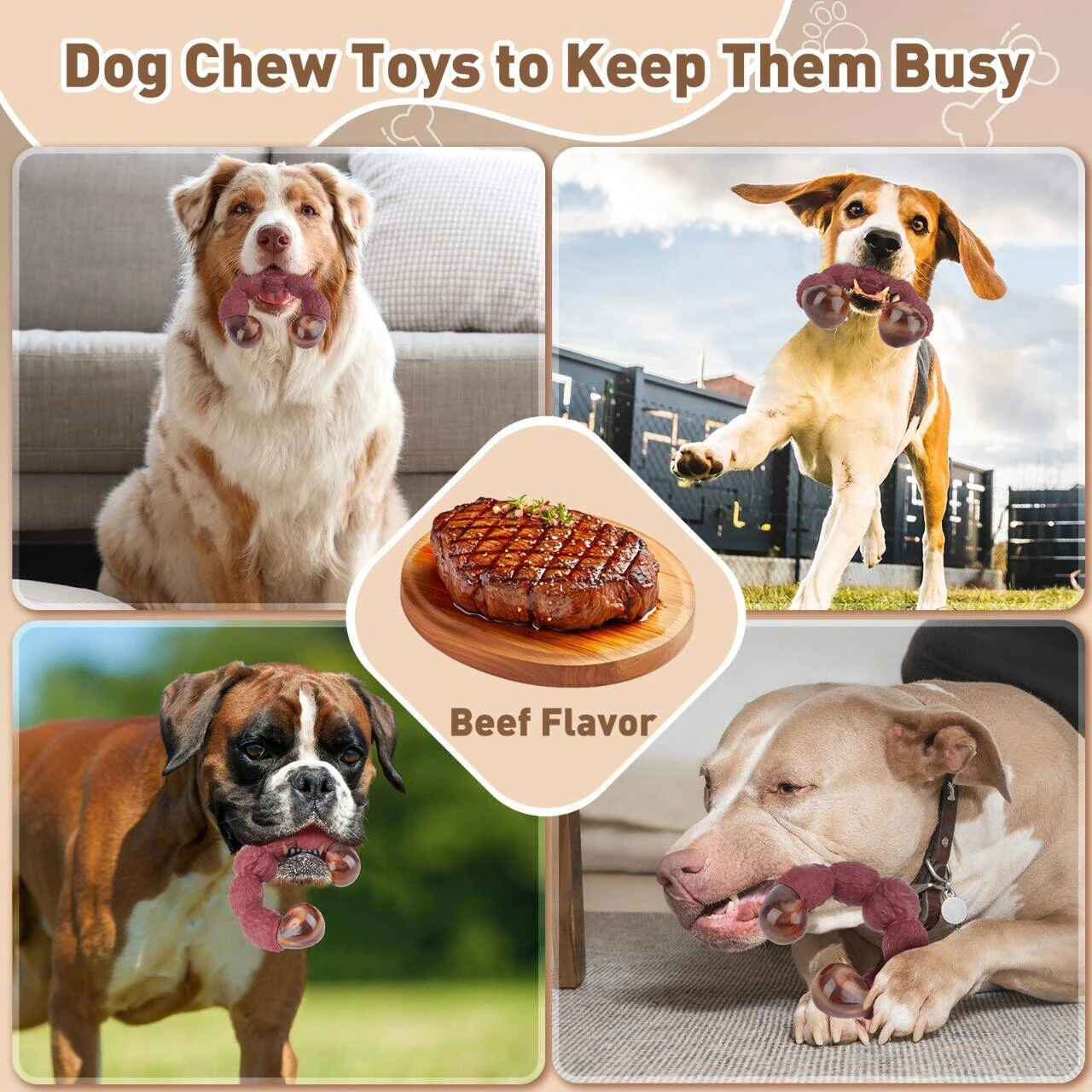 宠物磨牙玩具商品图:互动拼图:把不同犬只画面统一起来