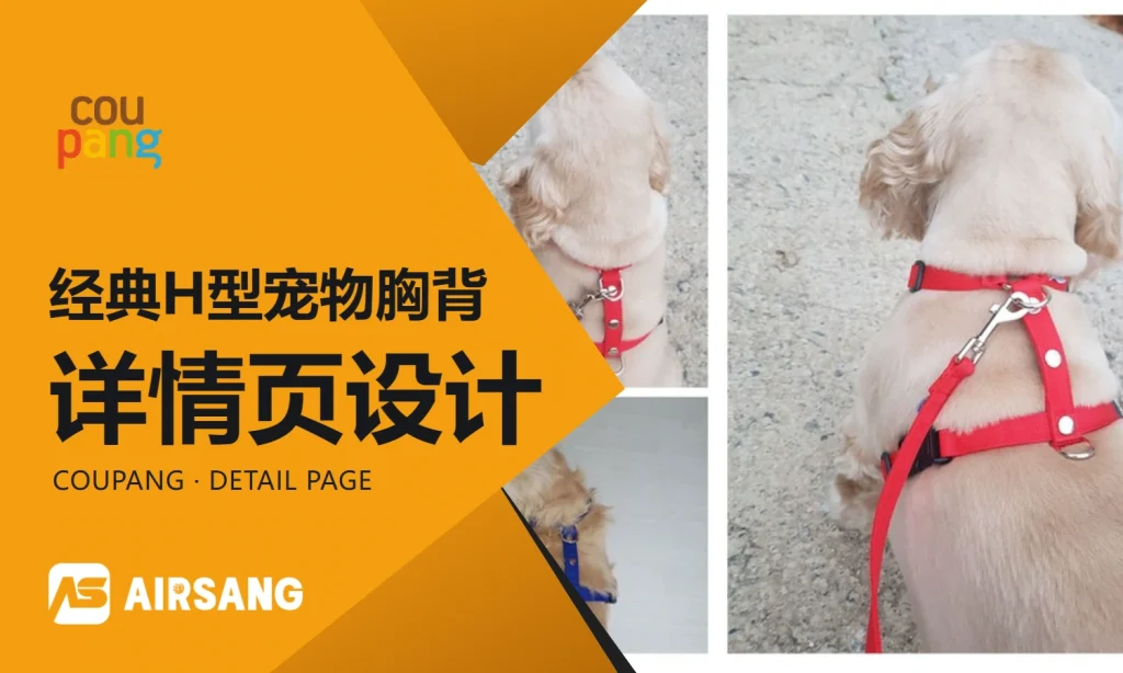 Coupang经典H型宠物胸背详情页设计案例：连接位置与尺码选择