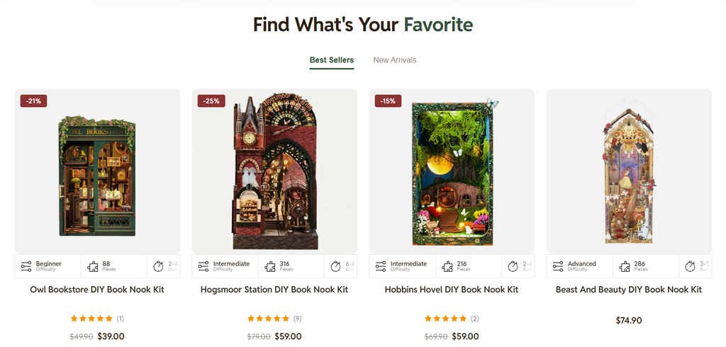 Book Nook World SHOPLINE 独立站首页视觉设计亮点解析-产品卡片设计：让关键信息一目了然
