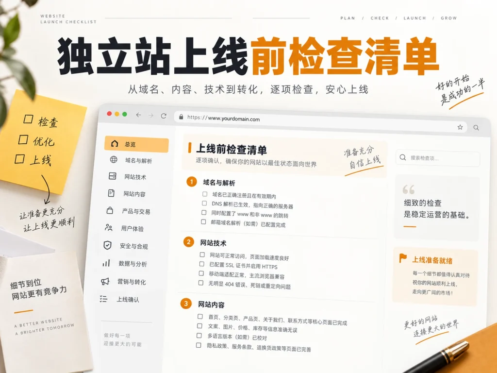 独立站上线前检查清单封面图