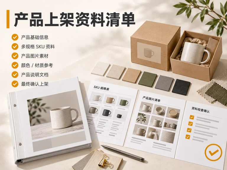 产品上架服务资料整理清单，展示商品表、图片和变体资料