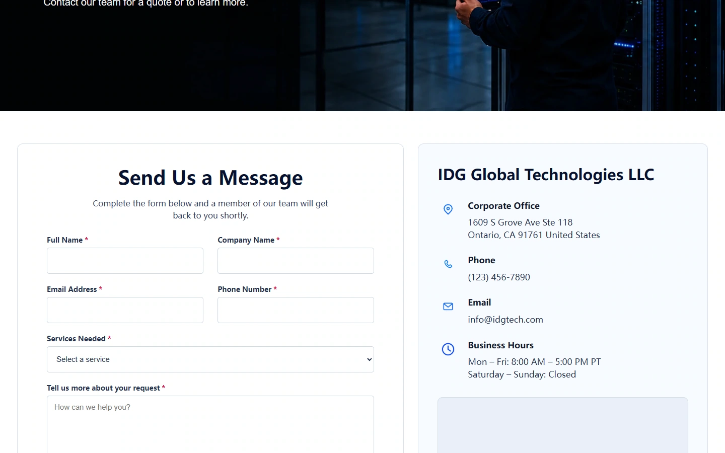 IDG Global Technologies 联系页面：让沟通信息有明确位置