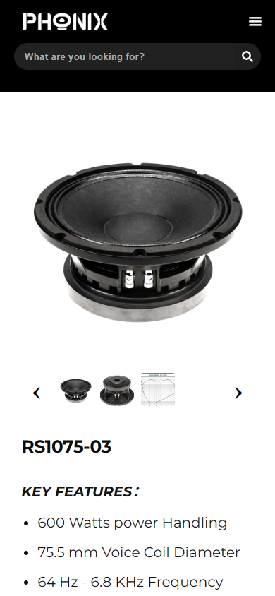 RS1075-03产品页在390像素宽手机视口下的实际产品图与导航