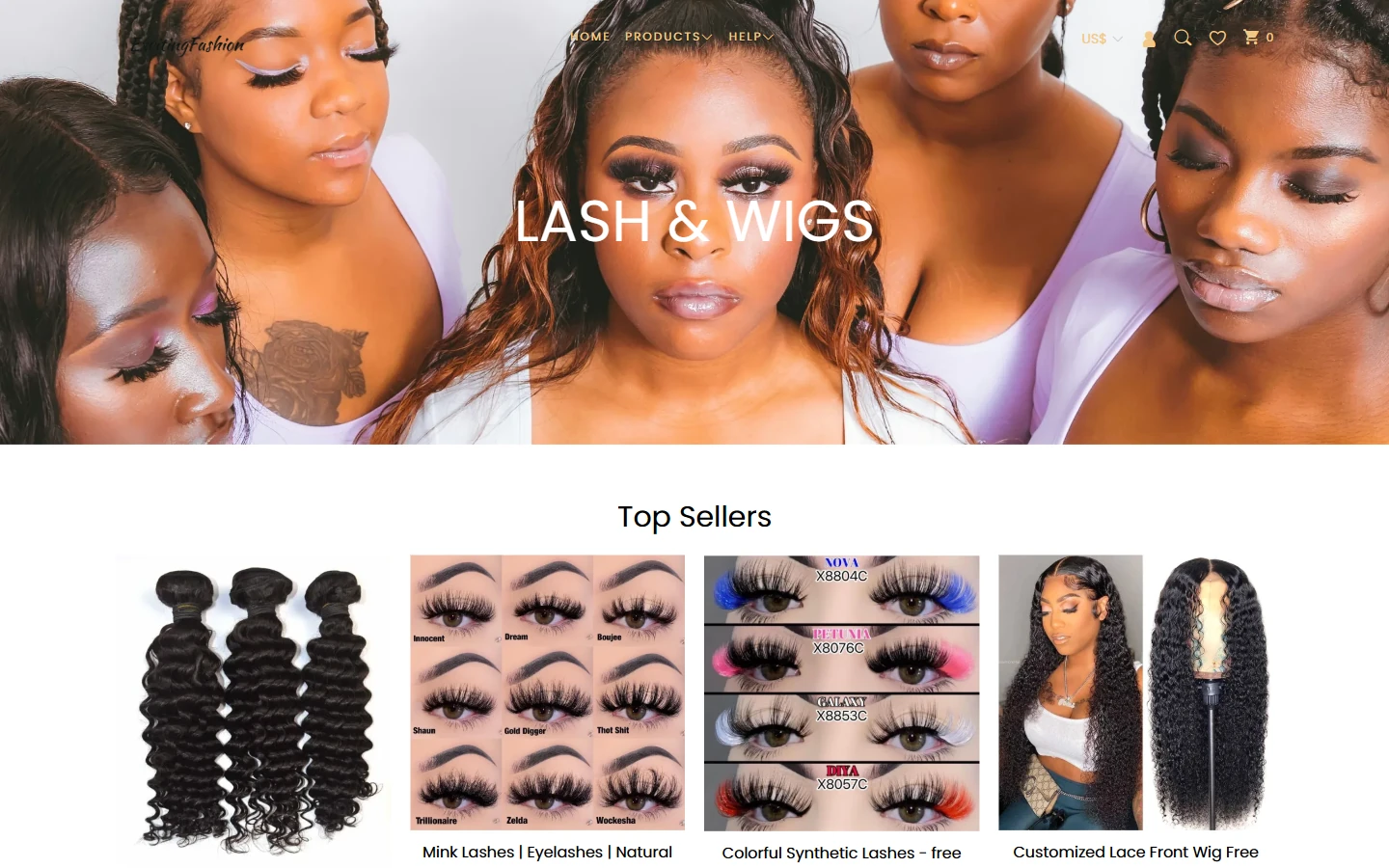 Lash & Wigs：首页：先看妆发效果，再进入商品