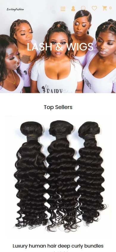 Lash & Wigs：手机首页：延续海报主题与商品顺序