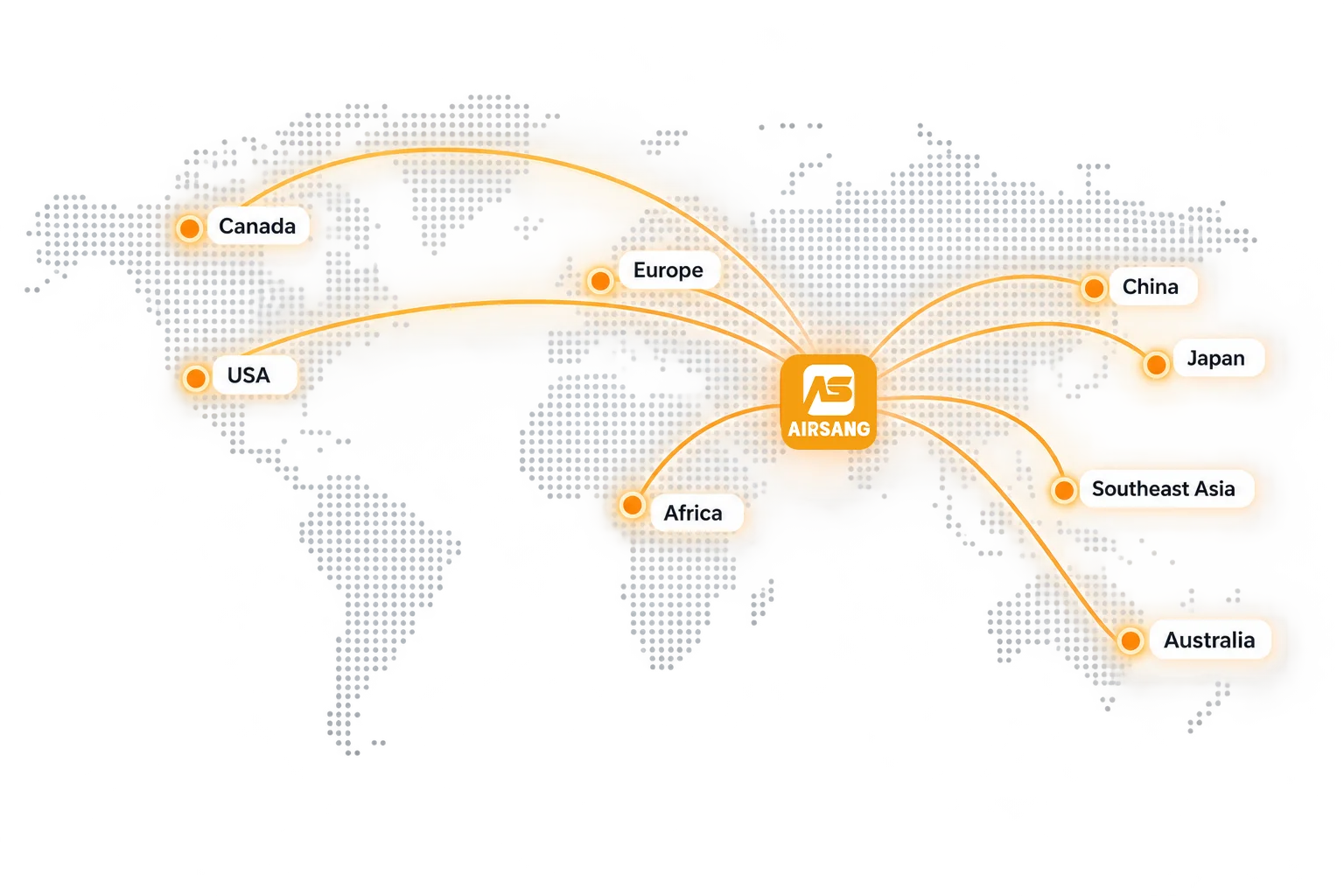 原站的全球服务区域示意图